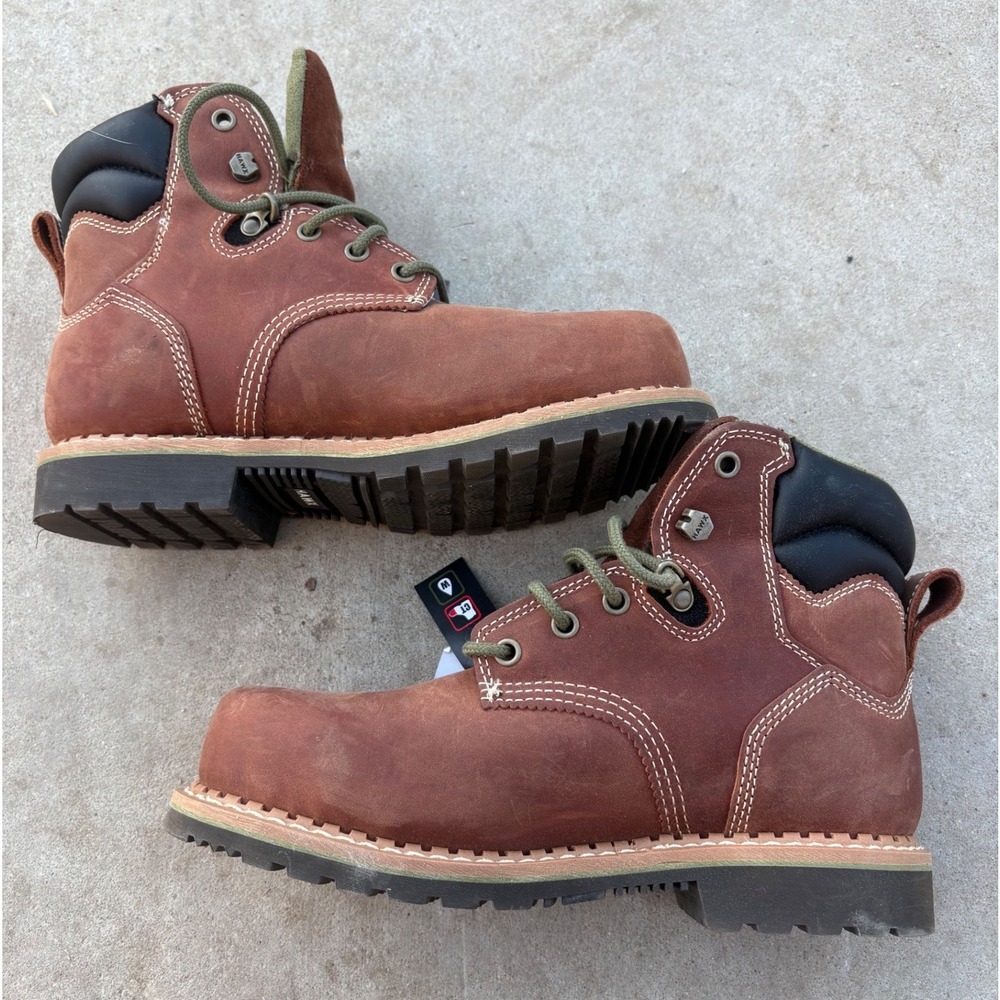 Hawx Women / Men Brown Leather Waterproof Composite Toe Work Boots Size 7B - Picture 3 of 8